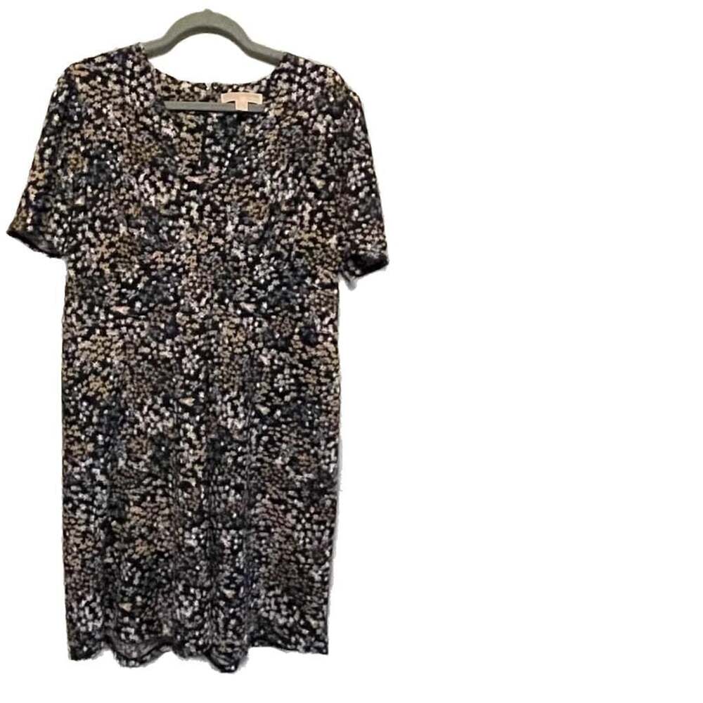 MICHAEL Michael Kors Sz.XL, Floral Print Textured Knit V neck‎ Shift Dress EUC